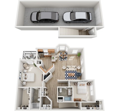 Floor plan for 2 beds, 2 baths, 1457 sqft